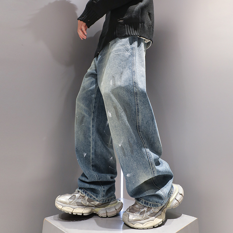 Light Luxury Graffiti High-End Denim American Style Trendy Brand Men's Jeans Spring Straight Loose Pants Light Luxury Graffiti High-End Denim American Style Trendy Brand Men's Jeans Spring Straight Loose Pants