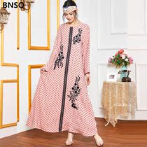 National style robe dress Womens embroidered long polka dot printed long sleeve dress dress