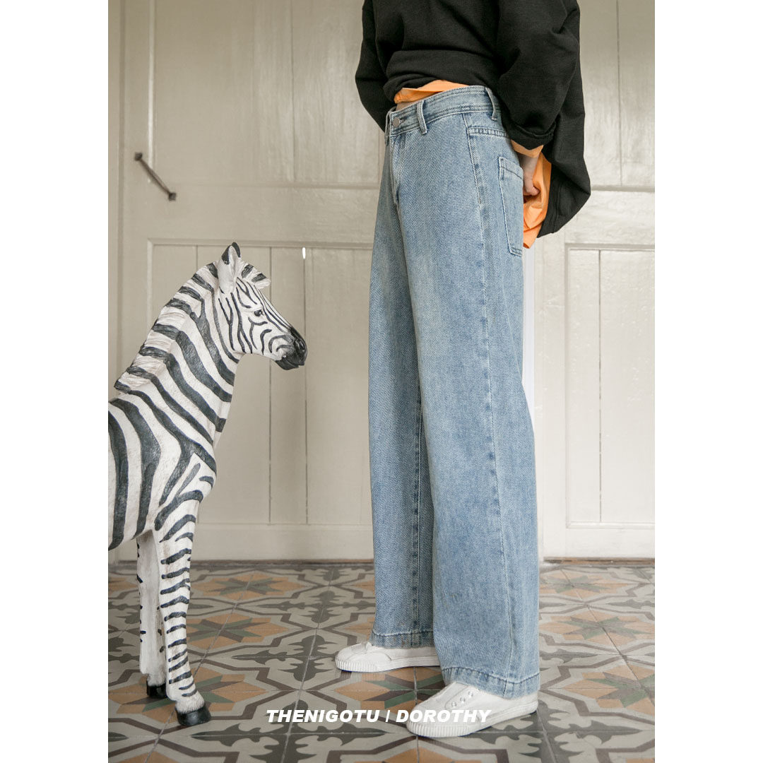 Han edition high waist loose do old water wash coarse tilted jeans woman 2022 new casual straight tube broad leg pants autumn tide