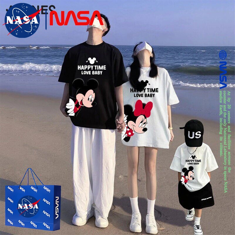 Nasa Cartoon Design Disney Short-Sleeve T-Shirt Family Matching Outfits for a Family of Three or Four Children's Outing Pure Cotton Top Summer Nasa Cartoon Design Disney Short-Sleeve T-Shirt Family Matching Outfits for a Family of Three or Four Children's Outing Pure Cotton Top Summer