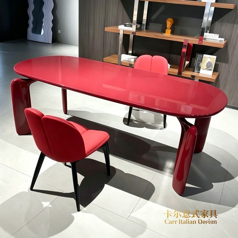 Italian Pulp Solid Wood Oval Lacquered Dining Table, Italian Design Dining Table, Art Desk, Meeting Table, Designer Model