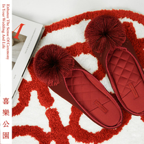 Happy Park hairball wedding cotton slippers wedding ceremony dowry couple red home wedding room festive layout