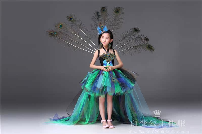 Cô gái mới sàn catwalk ăn mặc mô hình trình diễn peacock váy công chúa váy handmade tùy chỉnh trẻ em đuôi váy pettiskirt shop quần áo trẻ em