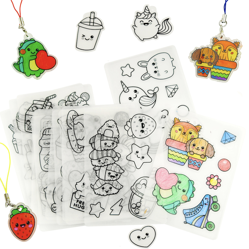 No Need to Cut or Punch Holes, Color the Heat Shrink Film with Pictures, Semi-Finished Product, Parent-Child Activity Class, Art and Craft DIY Materials