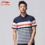 Li Ning tay ngắn nam nửa áo polo nam đào tạo mùa hè nam trung niên thể thao áo thun sọc ngang áo polo nam uniqlo