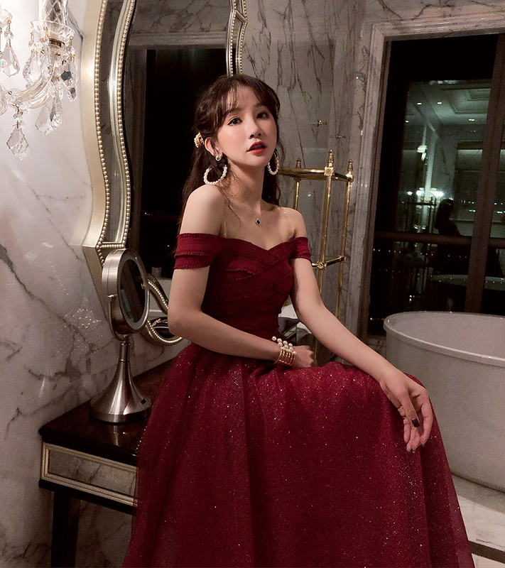 Xiaoyinjia Celebrity Elegant Wedding Dress Evening Dress Long Skirt Bandage Sequin Super Flash One-Line Collar Mesh Dress