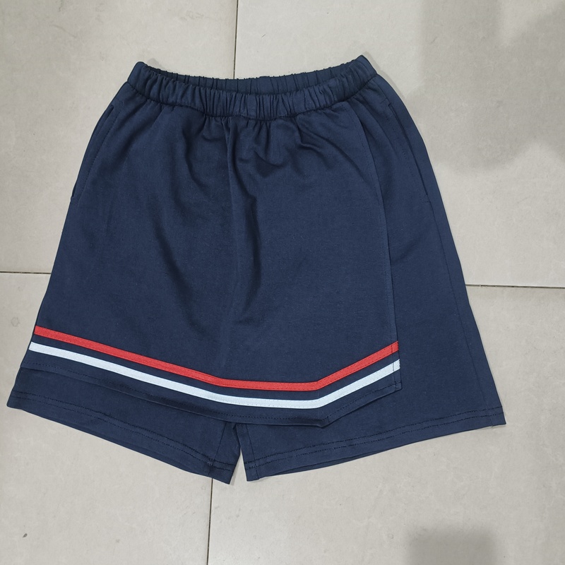 Chen Jinglun School Girls' Summer Pure Cotton School Uniform, Navy Blue with Red and White Stripes, Casual Sports Uniform Skirt Pants, Customizable