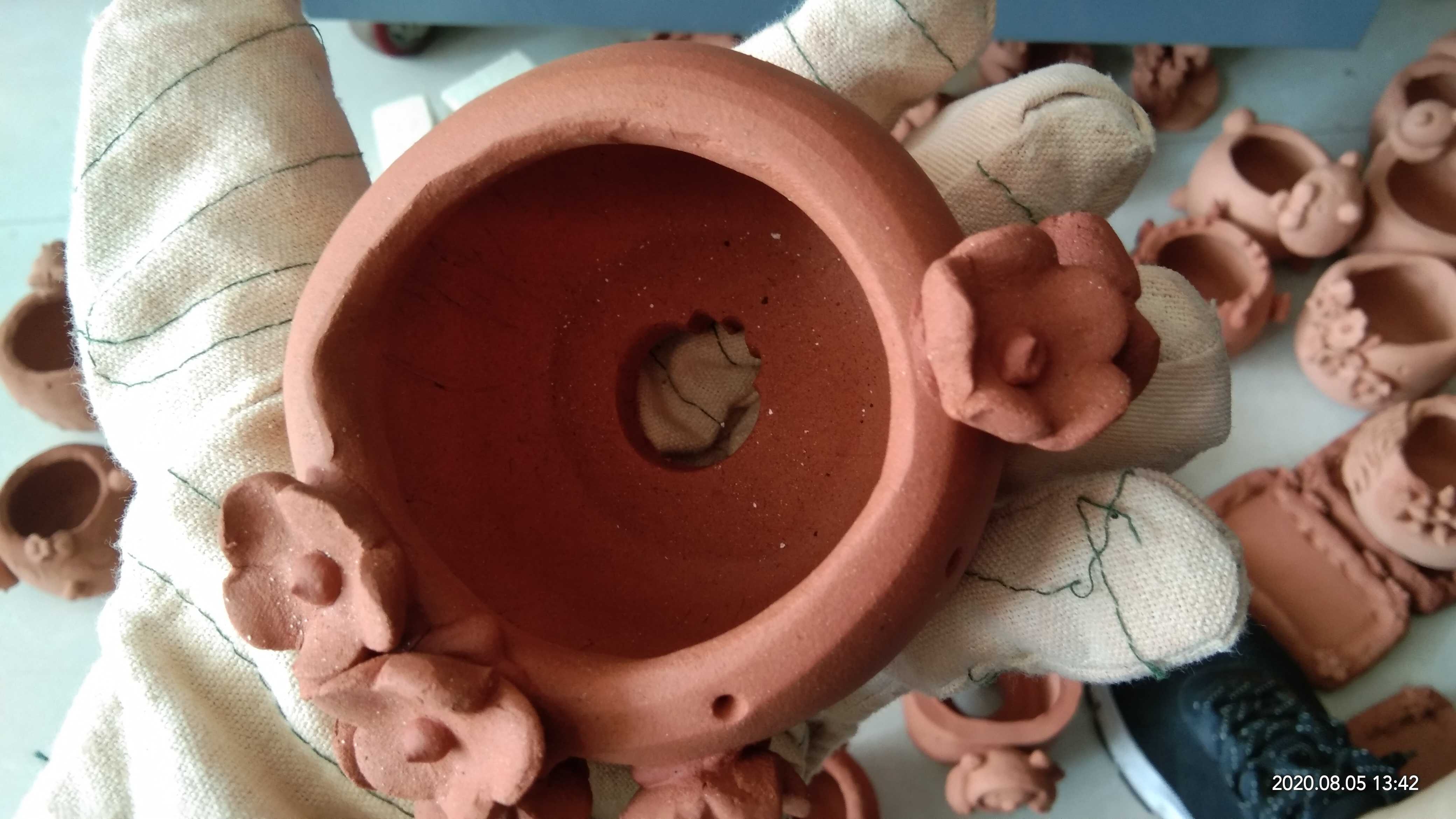 Vegetarian Burning Flower Pot Multi Meat Basin Pure Handmade Purple Sand Clay Material