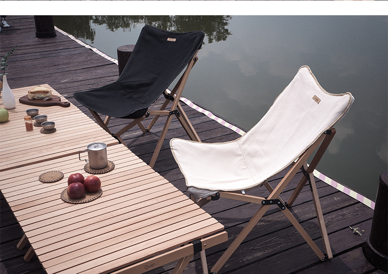 Qvien Seven Latitude Outdoor Solid Wood Folding Butterfly Chair Convenient Sloth Person Backrest Casual Canvas Solid Wood Light Lavish Chair
