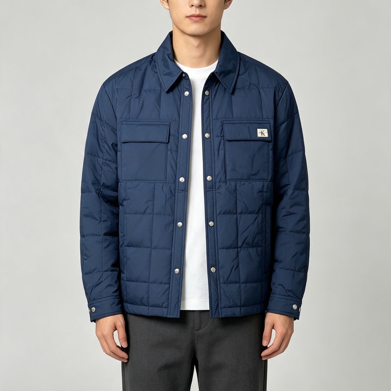 Ckjeans Men's Lightweight Quilted Retro Windproof and Water-Repellent Shirt with Snap Buttons and Cotton Lining Ckjeans Men's Lightweight Quilted Retro Windproof and Water-Repellent Shirt with Snap Buttons and Cotton Lining