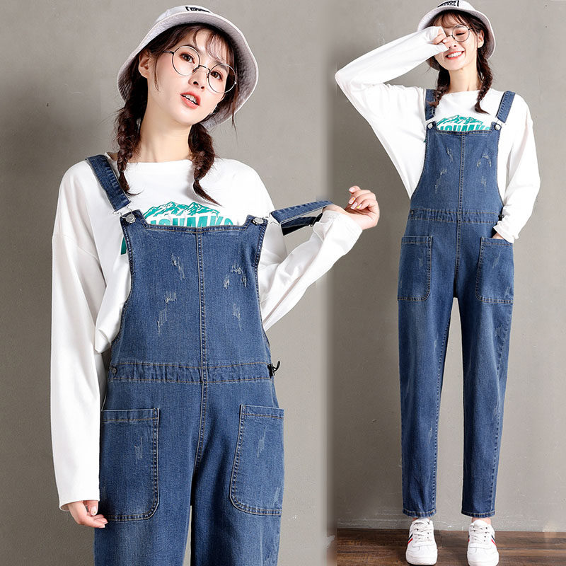 Pregnant Woman Cuddling Bag Pants Spring Autumn New Loose Straight Cylinder Large Size Brace Pregnant Woman Jeans Fall Long Pants 200 Catty