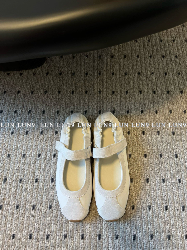 Lun Lun9 Top Version 2025 New Fashionable Velcro Shallow Elastic Flats Genuine Leather Flats Ballet Shoes