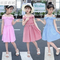 Girls summer dress sling dress Korean version of the Chinese childrens one-character strapless princess dress little girl foreign skirt tide