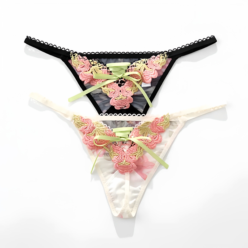 Lace Print Women's Fashion Sexy Seamless Panties Rose Thong T-Pants Women's One-Line Bow T-Pants