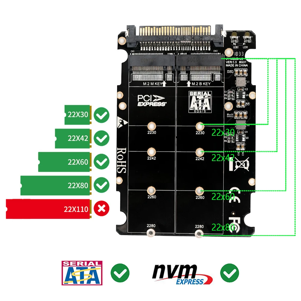 Карточка соединения M.2 NGFF/PCIE3.0 NVME к U.2, SFF8639, полностью алюминиевый корпус для HDD U2, SSD Gen3