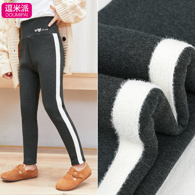 Girls' fleece inner pants autumn and winter cotton one thickened medium and large children's clothing baby wear warm long pants