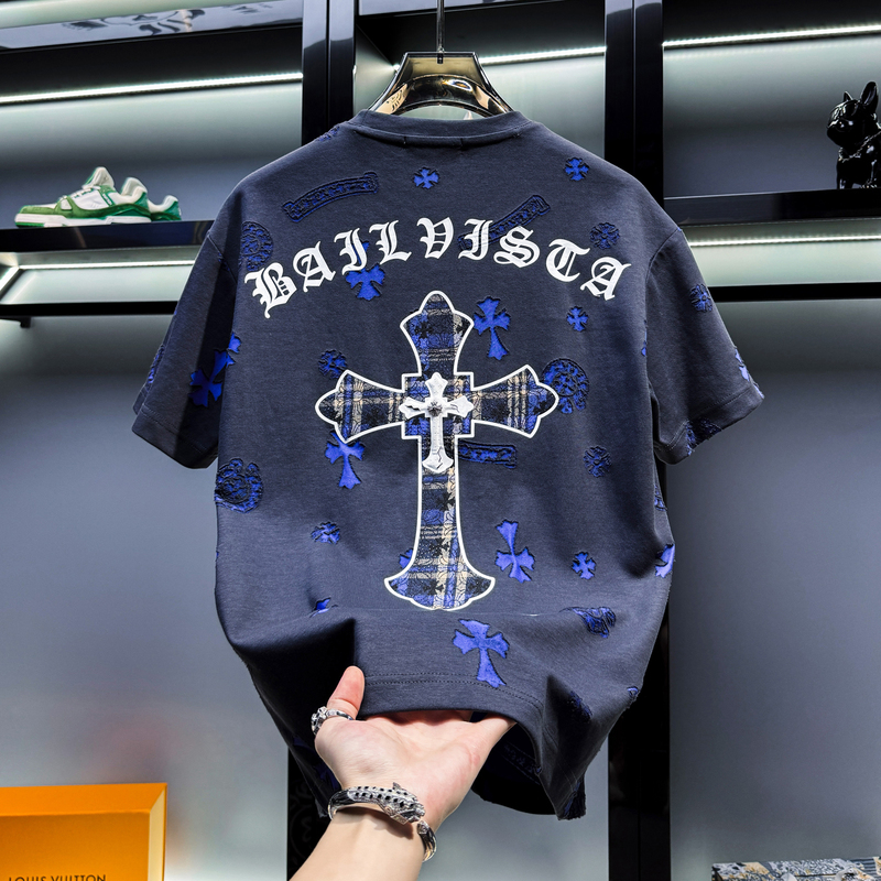 European Men's High-End Rhinestone-Embellished Cross Short-Sleeve T-Shirt 2026 New Summer Trendy Brand Light Luxury Men's Half-Sleeve European Men's High-End Rhinestone-Embellished Cross Short-Sleeve T-Shirt 2026 New Summer Trendy Brand Light Luxury Men's Half-Sleeve
