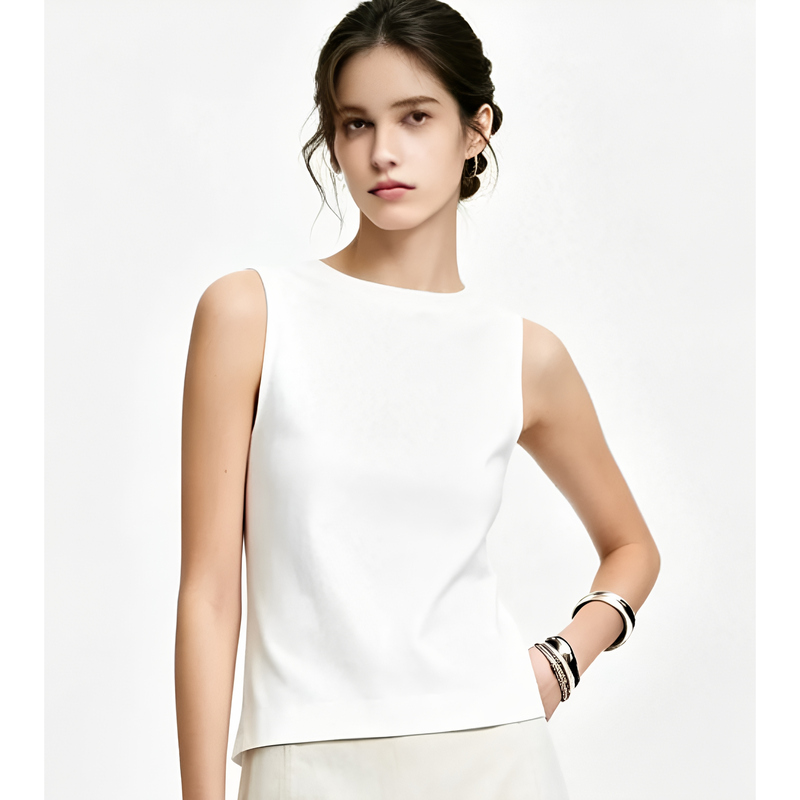 Rr&Ii Sleeveless Top, Pure Cotton Vest, Cotton Sleeveless Boat Neck Vest, Off-White Summer New Style Rr&Ii Sleeveless Top, Pure Cotton Vest, Cotton Sleeveless Boat Neck Vest, Off-White Summer New Style