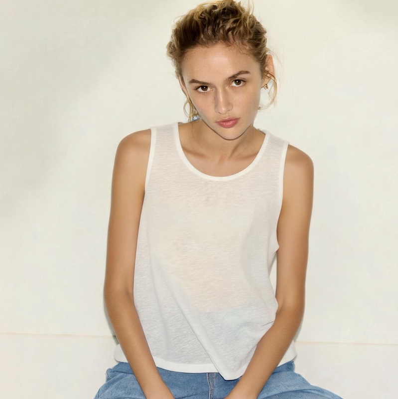 Rr&Ii Small Round Neck U-Shaped Collar Linen Versatile Vest Casual Loose Fit 2026 Sleeveless White