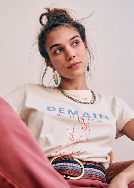 Rr&Ii French-Style Niche Export Letter Hand-Drawn Illustration Peace Dove Export Print Round Neck Nordic Short-Sleeve T-Shirt
