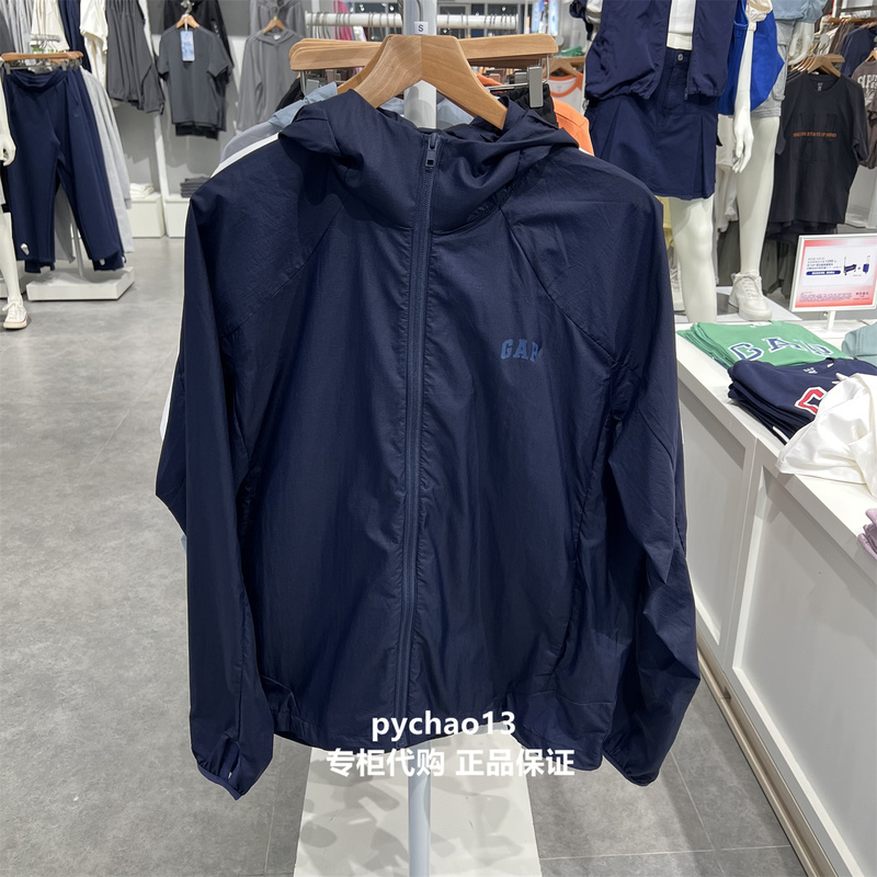 Gap Men's Clothing 2026 Summer New Style Sun Protection Cool Feeling Logo Printed Loose Zipper Hooded Sweatshirt 891326