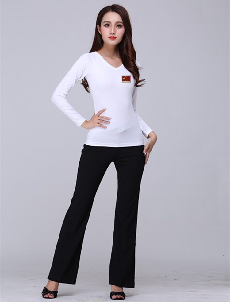 Ladies Latin Modern Square Tiêu chuẩn quốc gia Thủy thủ Trang phục Khiêu vũ Áo dài tay V Vòng cổ áo cao Cờ đỏ - Khiêu vũ / Thể dục nhịp điệu / Thể dục dụng cụ giày ballet mũi cứng