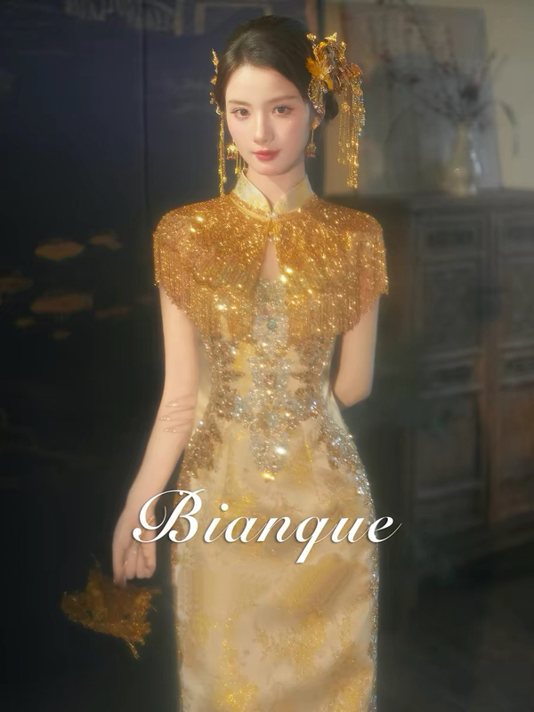 Plus-Size New Chinese-Style Improved Qipao Bridal Toast Dress, New Heavy-Duty Custom Engagement Dress, High-End Retro Style Plus-Size New Chinese-Style Improved Qipao Bridal Toast Dress, New Heavy-Duty Custom Engagement Dress, High-End Retro Style