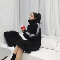 Medium-length velvet thickened turtleneck sweater 2021 new womens long-sleeved Korean loose dress autumn and winter over the knee