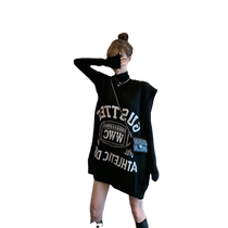 Sweater womens autumn and winter outer wear 2024 new loose Korean style front and back letter V-neck sleeveless mid-length knitted vest