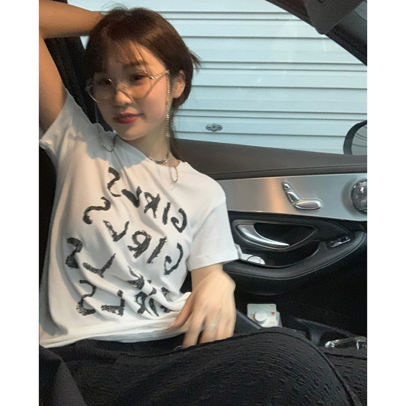 2022 women's dress new minimalist letters white round collar short sleeves T-shirt female summer loose pure cotton half sleeve blouses