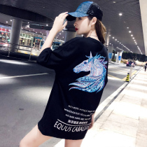 European goods large version of t-shirt womens short-sleeved loose 2021 new Korean version of the Hong Kong style black tide brand net red couple wild ins