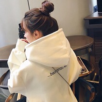 Japanese antique salt coat lazy loose white short sweater womens 2021 autumn and winter hooded tide ins