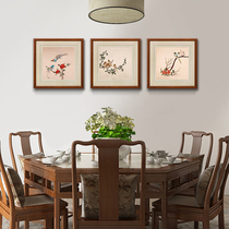 Wall decoration painting Su embroidery finished hanging painting dining room new Chinese mural background wall meticulous painting flower and bird triple painting