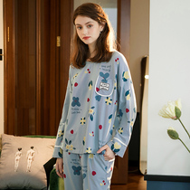 Fenteng 2022 new pajamas womens spring and autumn pure cotton cute print long sleeve cotton loungewear set sweet