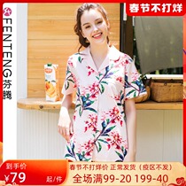 Ms. Fenton Pajamas 2021 Spring and Summer New Short Sleeve Pants Cardigan Cotton Air-conditioned Shirt Increase Home Clothing Set