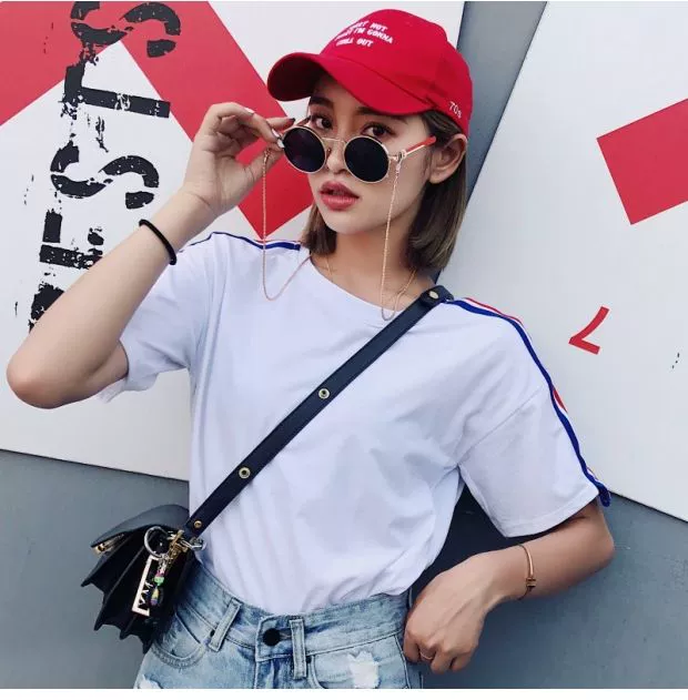 2019 phiên bản Hàn Quốc mới của phong cách Harajuku kính râm gọng tròn retro kính nữ mặt tròn kính đỏ kính râm đường phố bắn vào kính chữ v