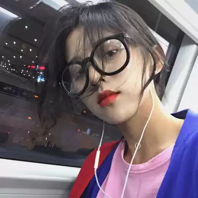 Black Hong Kong flavor literature and art plain anti blue light flat mirror big frame can be equipped with myopia ins Net Red Arrow glasses frame female