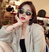 European and American ins style retro fashionable green sunglasses personality Net red street shot shape thin sunglasses female round face