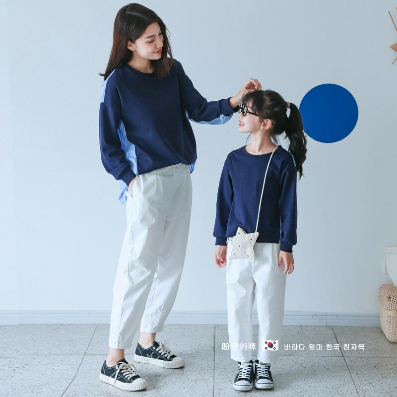 South Korea's Spring loaded new original loose foreign pie in Korean version Mother woman dress mother and son pure cotton 100 lap T-shirt