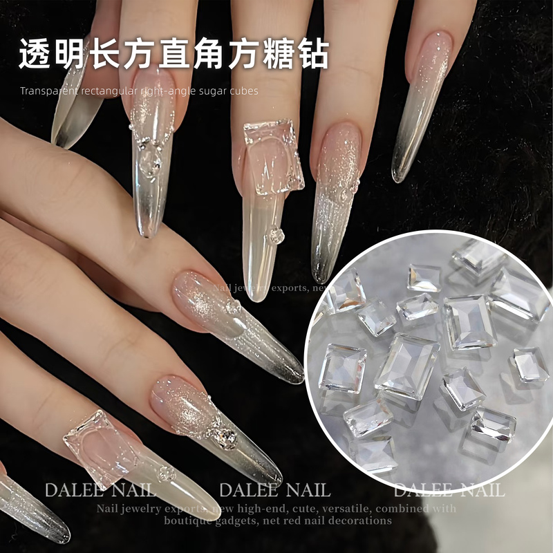 Nail Art Transparent Rectangular Right-Angle Sugar Cube Rhinestone Accessories Transparent Glacier White Bare Right-Angle Super Shiny Ice Transparent Nail Decorations