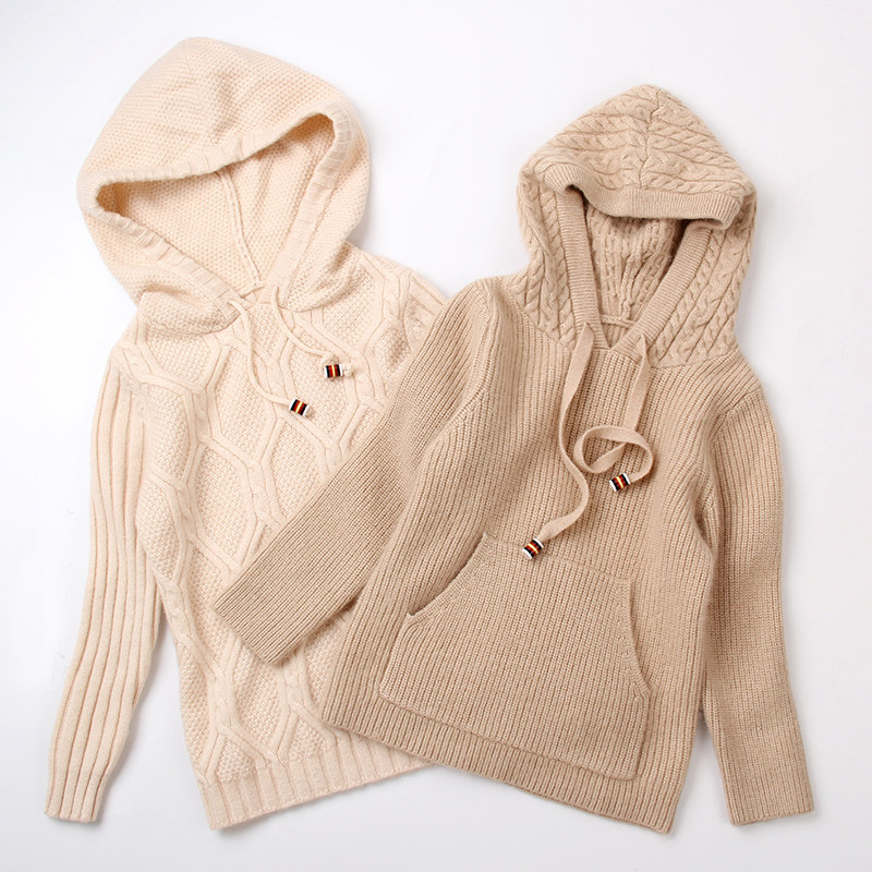 Children's sweaters Men's and women's thickened hooded pullover knitwear Medium and large children's solid color wool knitwear Baby children's clothing