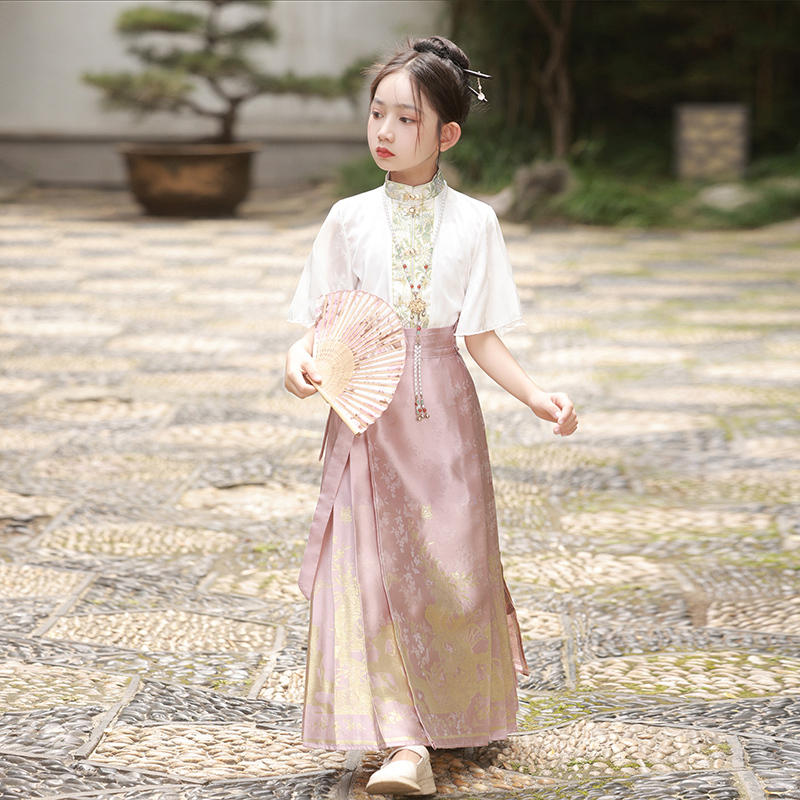 High-End Mamian Skirt New Year Hanfu for Girls, 2026 New Summer Children's Outfit, Traditional Chinese Costume, Tang Suit, New Chinese Style