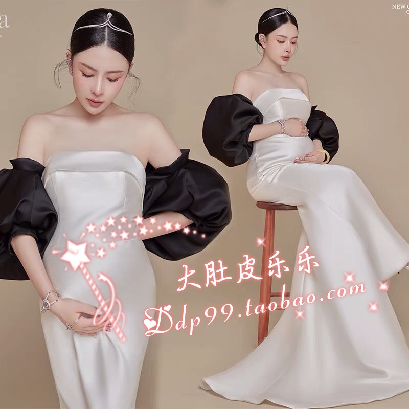 1002 Hepburn pregnant women Photography Write a real fish tail dress Skirt Rental Photo Gallery with a picture of a gestation with a large belly