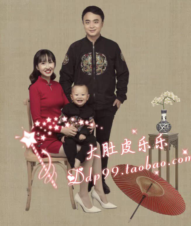 985 Heqing full family Fuworked stroke Parent-child Pregnant Woman Photos of Authentic Clothing Rental Qipao China Wind Pregnancy Photos