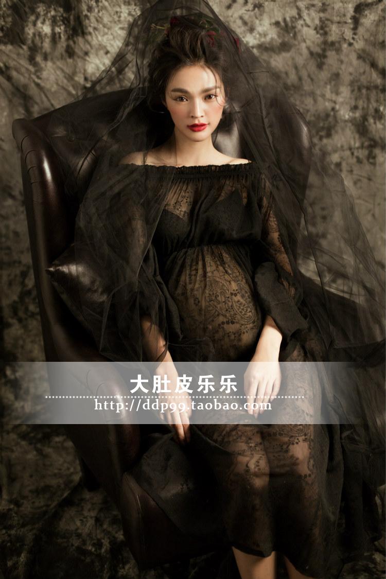 Phụ nữ mới mang thai ren đen gợi cảm hình ảnh cho thuê quần áo chụp ảnh studio quần áo ảnh bụng lớn đồ bầu mặc nhà