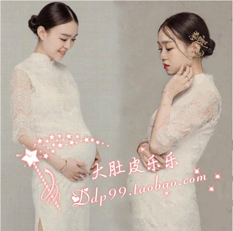 499 photo studio retro pregnant women Photo clothing Chinese lace cheongsam meticulous painting pregnant mother photo clothing rental