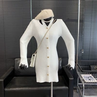 Лонгслив, длинное дизайнерское платье, V-образный вырез, с рукавом, средней длины