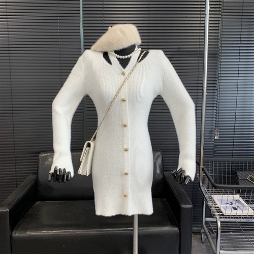 Лонгслив, длинное дизайнерское платье, V-образный вырез, с рукавом, средней длины