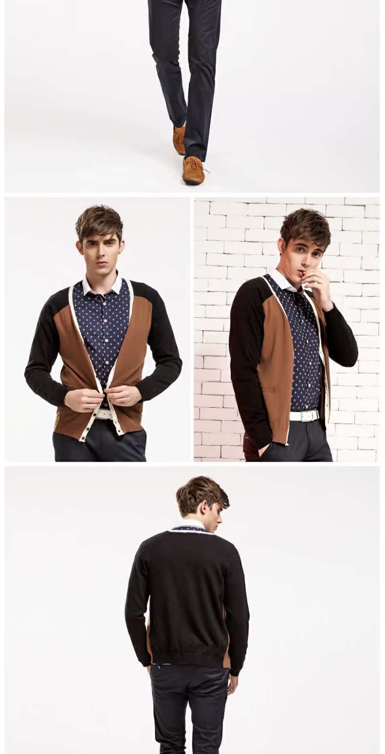 Áo len nam mùa xuân và mùa thu Áo len nam mỏng vừa vặn đan áo len cotton cổ chữ V - Cardigan áo cổ lọ nam