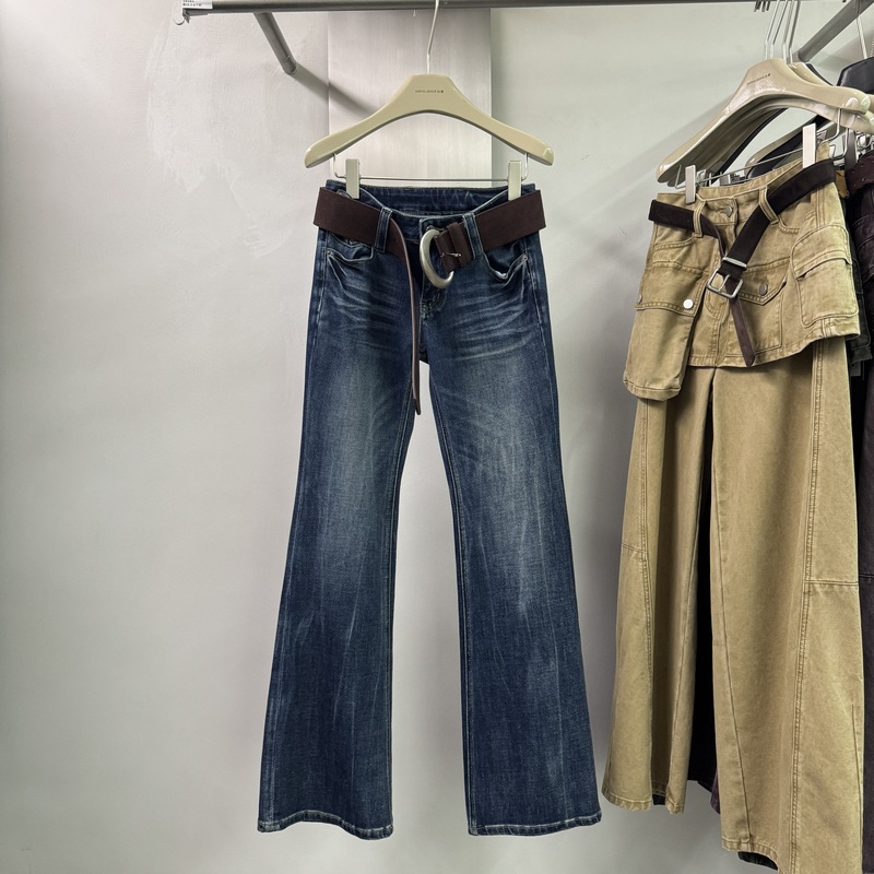 Darim2026 Korean Dongdaemun Ultra-Low-Waist Hot Girl Style Hong Kong-Style Washed Slim-Fit High-Waisted Floor-Length Flared Pants